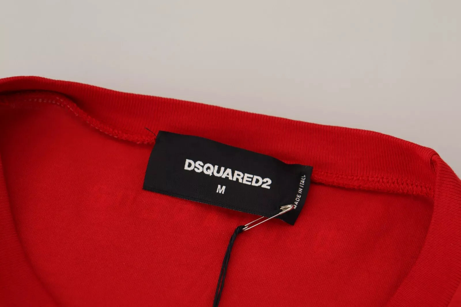 Dsquared² Kısa kollu ve yuvarlak yakalı kırmızı baskılı pamuklu tişört
